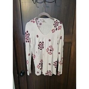 EUC Women's Kirra Cashmere Blend White Floral Light V-Neck Sweater Size Medium